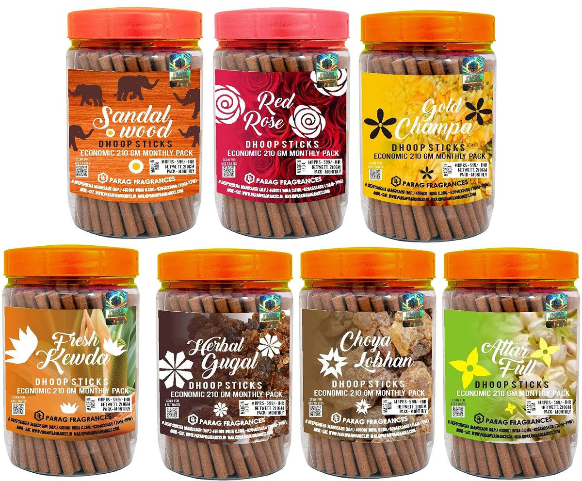 Parag fragrances Hand Crafted, Long Lasting Golden Javadhu Natural Essential oils and Herbs Dhoop Sticks for Prayer (without Charcoal and Bamboo) 200gm Monthly Pack