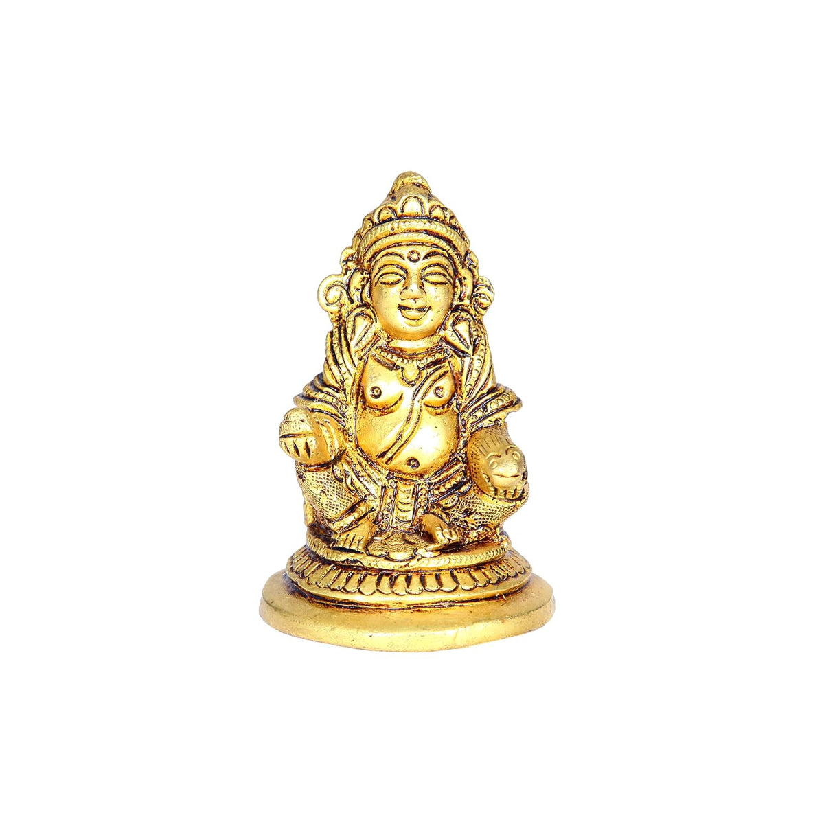 Aalayam Selveer Kubera Statue | Small Kuber Idol in Brass | Gold Colour Murti Height 9.5cm - 1 Piece