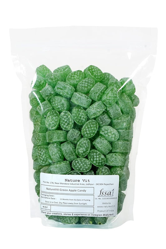 NatureVit Green Apple Candy 1 Kg | Sweet & Tangy Flavored Toffee | Mouth-Watering Fruit Candy for Kids & Adults | Refreshing Toffee