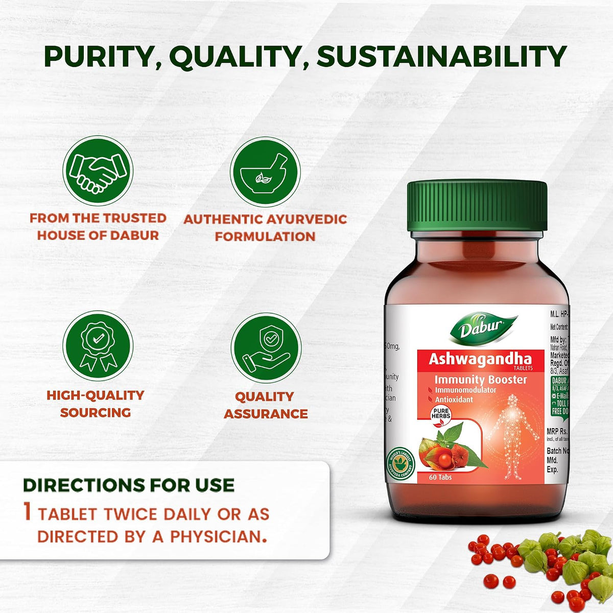 Dabur Jamun Neem Karela Juice - 1L & Dabur Ashwagandha Tablets - 60 tabs COMBO