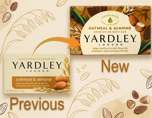 Yardley London Moisturizing Bar Oatmeal & Almond with Natural Oats 4.25 oz (Pack of 2)