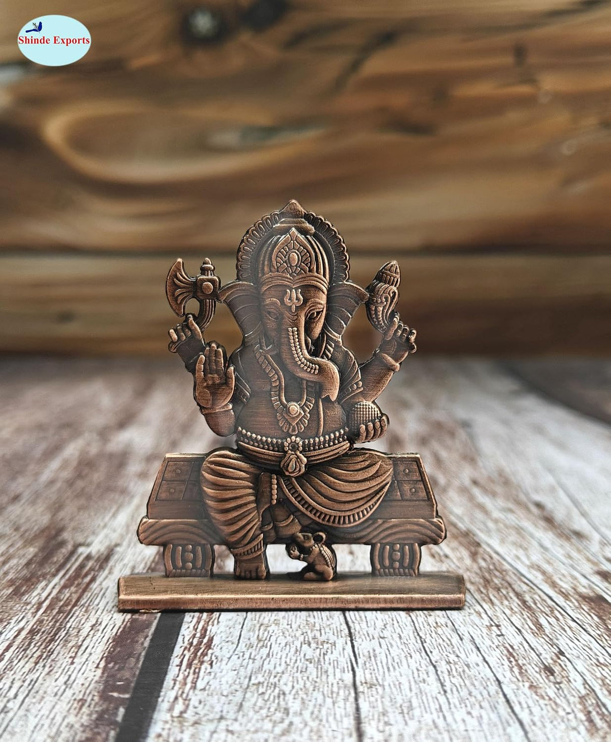SHINDE EXPORTS Brass Ganesha Idol, Small Ganpati Murti Statue for Car Dashboard, Home, Office Table (Copper)