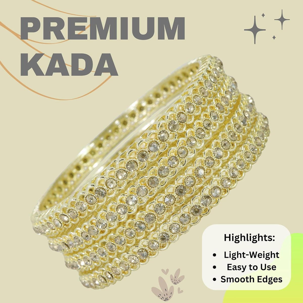 NMII Stylish Designer Metal Bangles Set For Women & Girls with Zircon Stone | Diamond Bangles | Traditional Bangles For Wedding, Party, Shadi, Function | Women's Fashion Jewellery- Set of 4