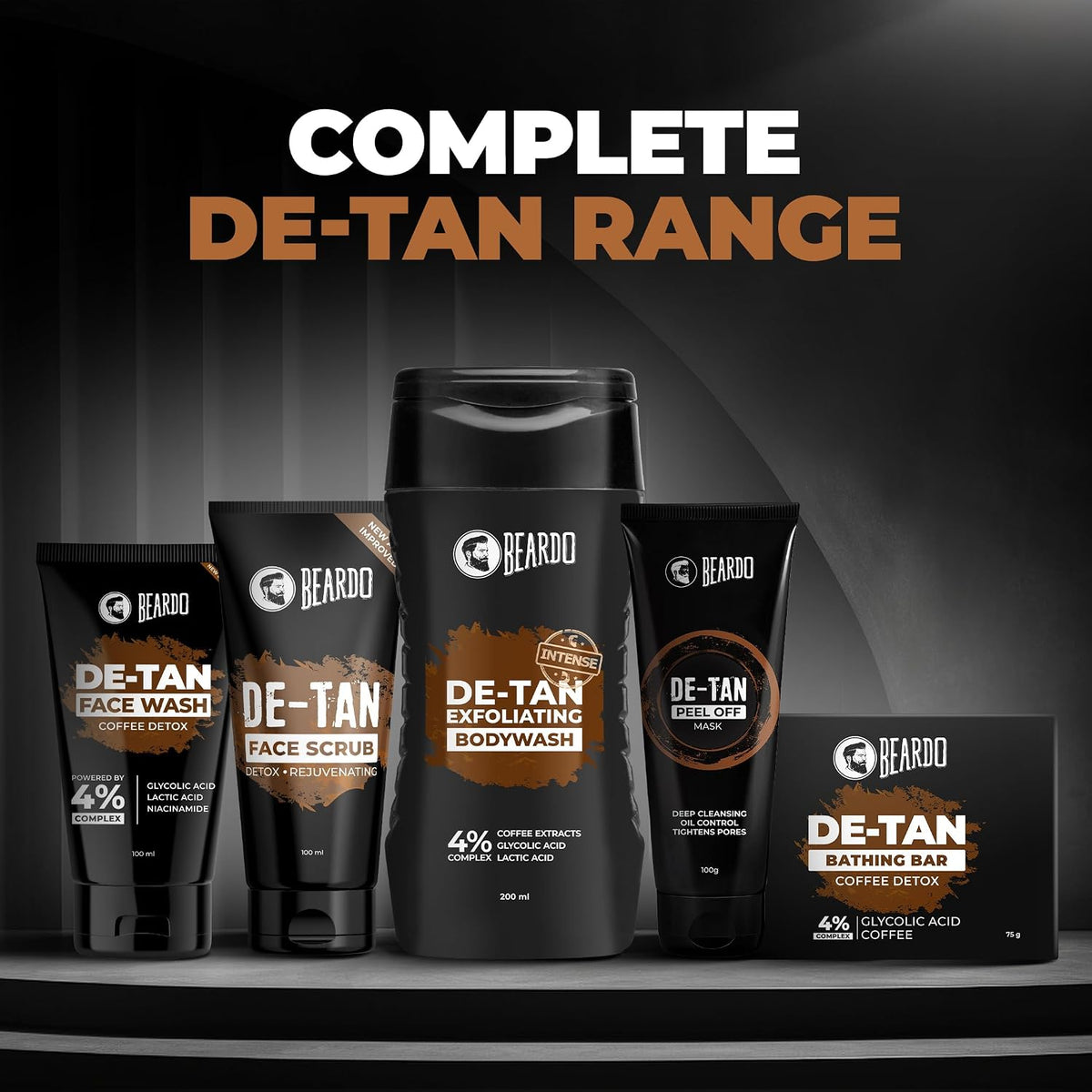 BEARDO DeTan Face Wash for Men, 100ml | Glycolic Acid,Niacinamide & Coffee | Helps to Reduce Tan,Reduce Dark Sports & Pigmentation | Exfoliates & Hydrates for Smooth & Oil Free Skin