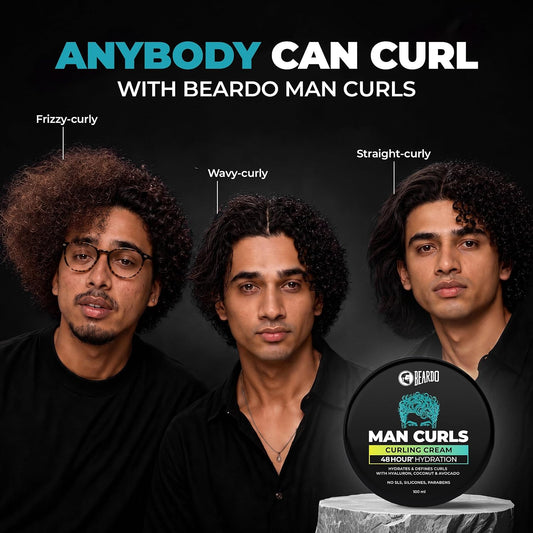 Beardo Man Curls Curling Cream for Men | Super-Defining & Hydrating | Long-lasting Frizz Control | Infused with Hyaluron, Avocado & Coconut | Non-Sticky | Retains hair-moisture | 100g