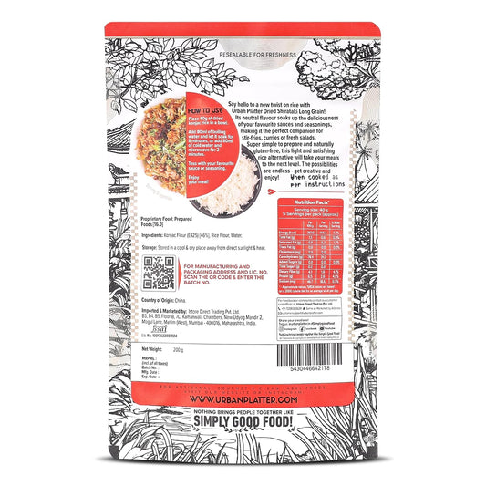 Urban Platter Dried Shirataki Rice, 200g (Konjac-Based Rice Alternative | Quick Preparation | For Fried Rice, Pulao & Rice Bowls)
