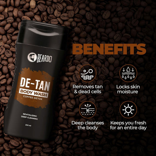 Beardo Detan Combo For Men (Set of 2) | Detan Body Wash & Detan Face Wash with Powerful Coffee Extract for Tan Removal | Hydrates & Exfoliates Men's Skin for Oil Control