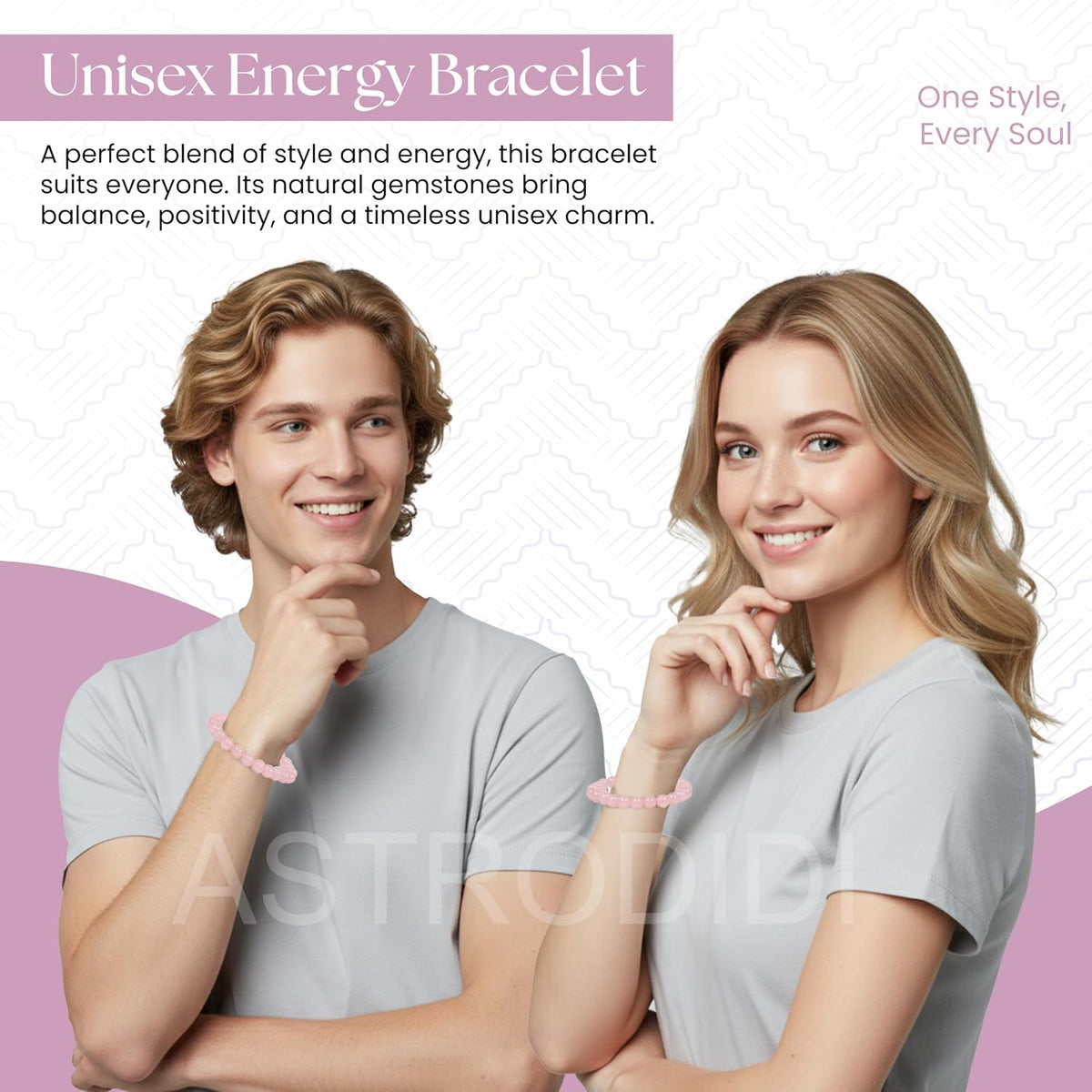 Astrodidi Natural Certified Rose Quartz Stone Bracelet for Emotional Healing, Self-Love and Promoting Harmony in Relationships by Resonating with the Heart Chakra | Reiki Feng-Shui Crystal Gemstone Bracelet for Men and Women
