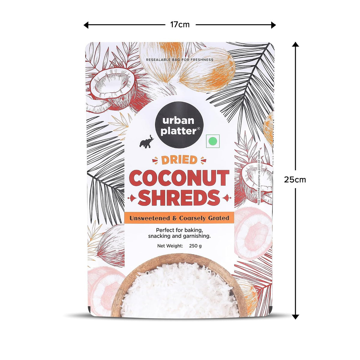 Urban Platter Dried Coconut Shreds 250g (Unsweetened Coarsely Grated, Ideal for Baking, Garnishing & Indian Sweets)