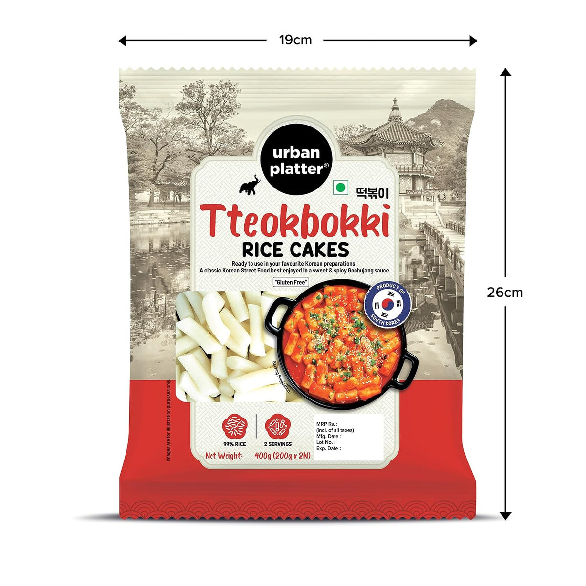 Urban Platter Classic Korean Tteokbokki Rice Cakes, 400g (200g x 2N | Soft & Chewy Garaetteok | Ready to Cook K-Drama Food | No Preservatives)