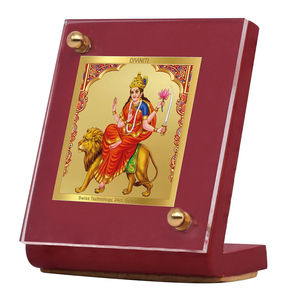 DIVINITI 24K Gold Plated Religious Car Dashboard Frame | Premium God Idol Frame for Car, Home Mandir & Office Table | Spiritual Gift, Decorative Showpiece | Katyayani Mata