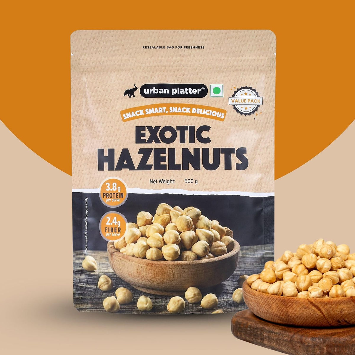 Urban Platter Exotic Hazelnuts, 500g, (Protein & Fiber Rich, For Confectionery, Baking, Nut Pastes & Dessert)