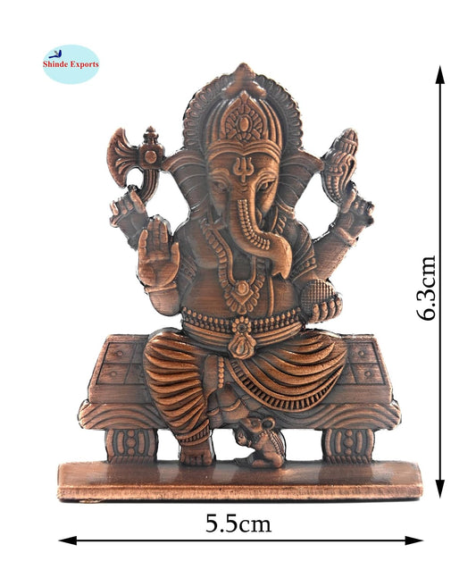 SHINDE EXPORTS Brass Ganesha Idol, Small Ganpati Murti Statue for Car Dashboard, Home, Office Table (Copper)