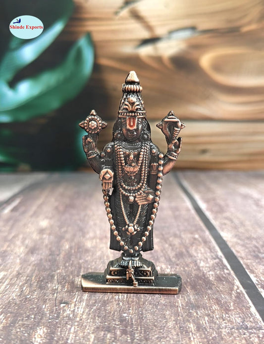 SHINDE EXPORTS Small Size Brass Metal Lord tirupati Balaji Idol for car Dashboard Home (Copper Tone Style 2)