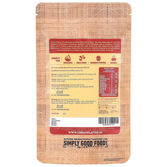 Urban Platter Roasted Salted Macadamia Nuts, 100g (Crunchy | Guilt-Free Snacking | Salted to Perfection)