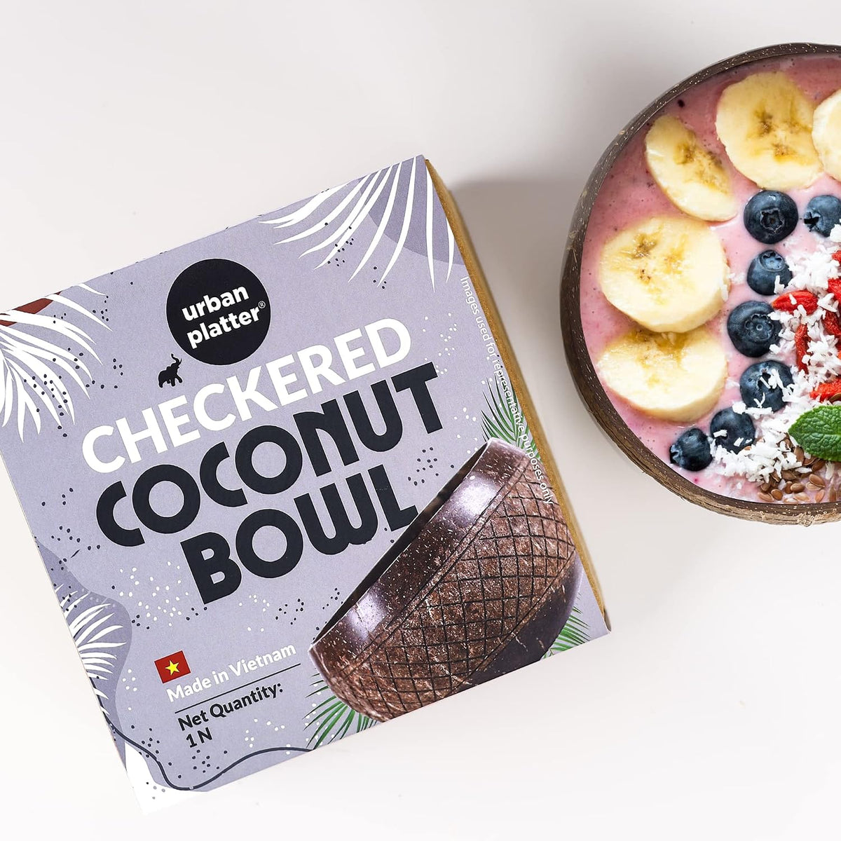 urban platter Checkered Coconut Bowl, 1 Unit (Light Weight | Jumbo Size | Eco-Friendly)