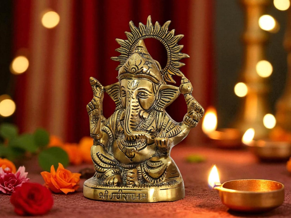 KridayKraft Metal Ganesha Idols ganpati Decoration Statue for Home, 19 cm Height, 12 cm Width, 520 gm, Decorative Hindu Religious Figurine