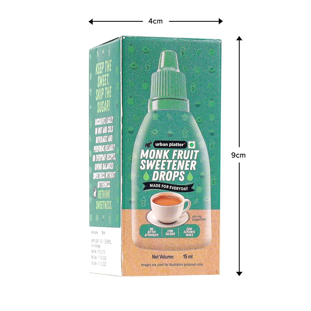Urban Platter Monk Fruit Sweetener Drops, 15ml (Zero Calorie | No Erythritol | No Bitter Aftertaste | For Tea, Coffee & Beverages)