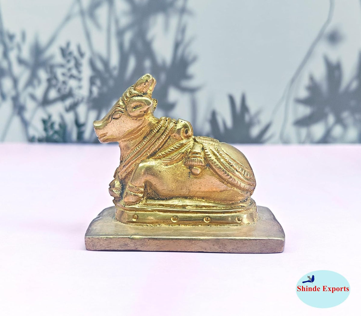 SHINDE EXPORTS Small Brass Nandi Idol Statue vastu Bull murti for Pooja at mandir Home (Heavy Nandi 280gms)