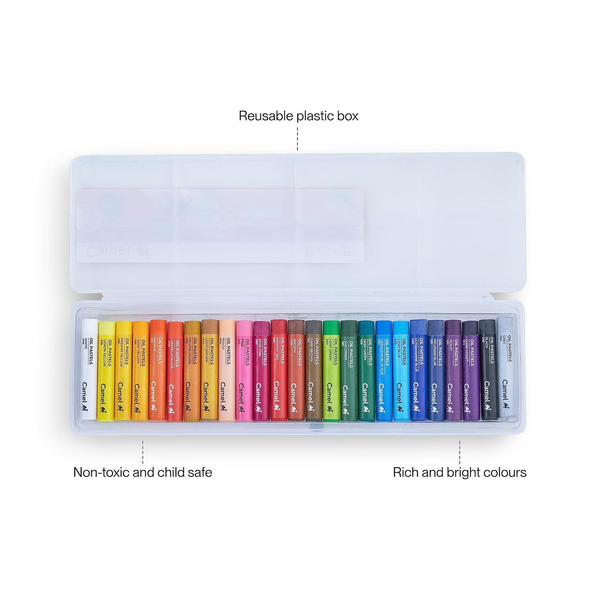 Camel Oil Pastel with Reusable Plastic Box - 25 Shades