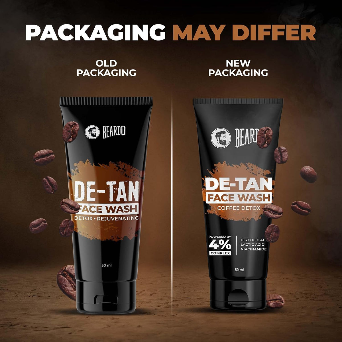 BEARDO DeTan Face Wash for Men, 50ml | Glycolic Acid,Niacinamide & Coffee | Helps to Reduce Tan,Reduce Dark Sports & Pigmentation | Exfoliates & Hydrates for Smooth & Oil Free Skin