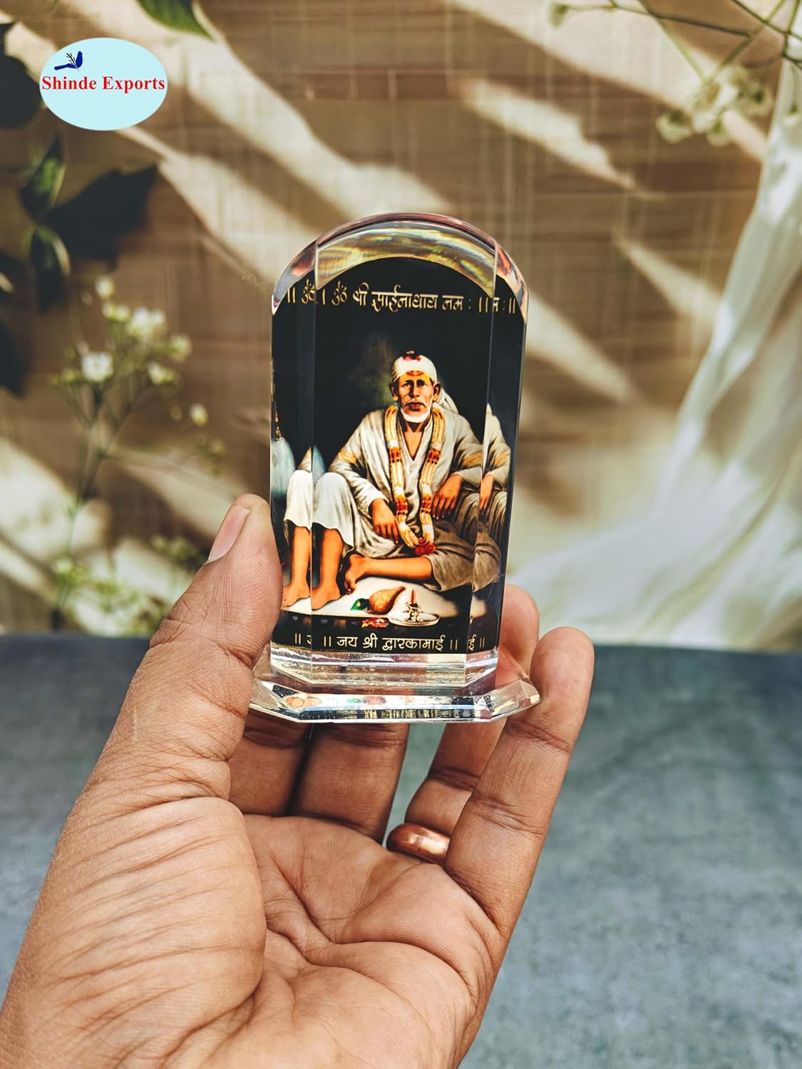 SHINDE EXPORTS sai Baba Acrylic car Dashboard Idol Cum Desk Stand 3.5 inches (Dwarkamai)