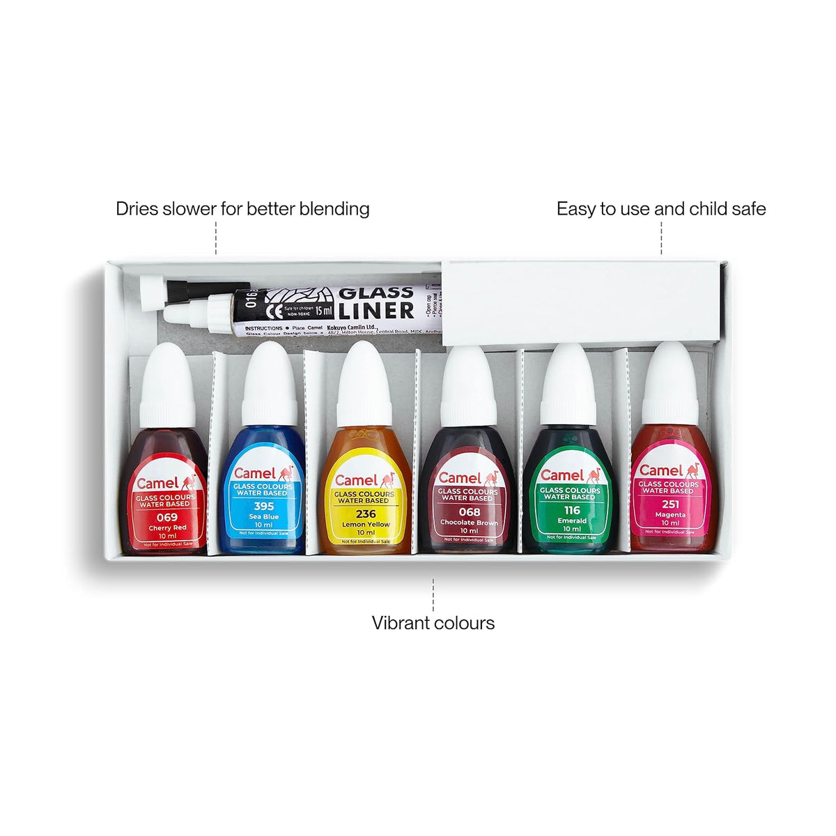 Camel Water Based Glass Color - 10ml Each, 6 Shades