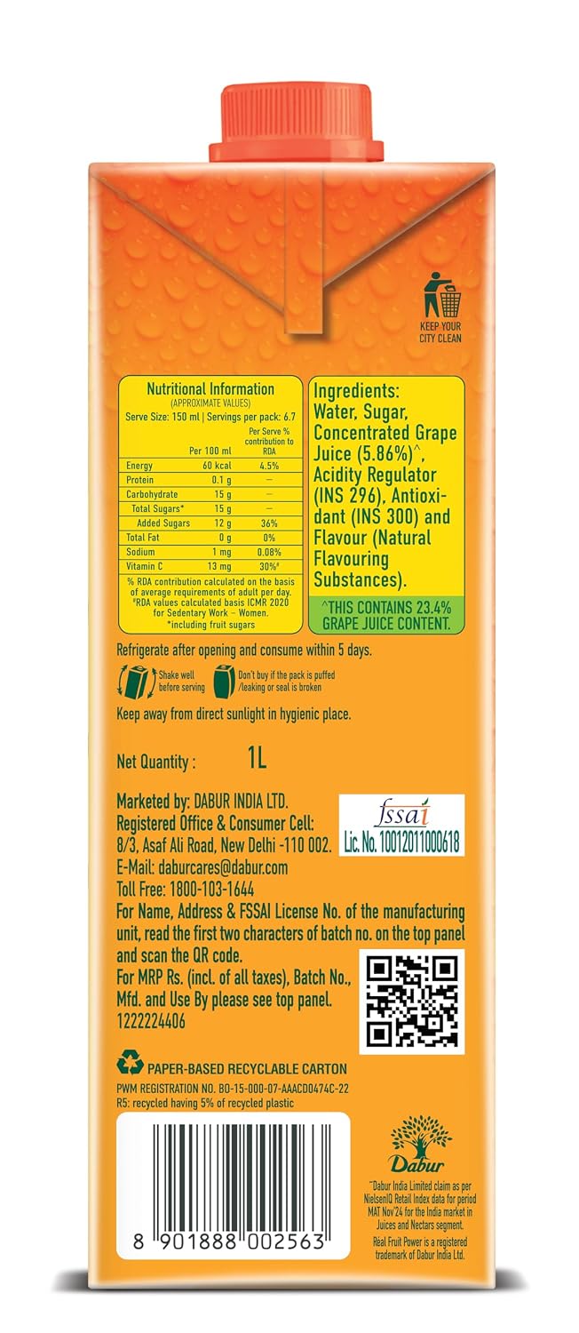 Dabur Real Fruit Power Grape Juice -1L