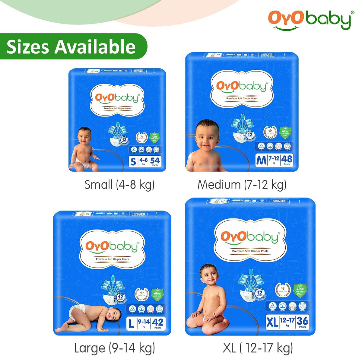 OYO BABY Pant Style Baby Diapers, Pack of 1 - X-Large (XL), 36Count, for Babies 12-17kg, with Aloe Vera Lotion for Rash Protection & Up to 12 Hours Protection