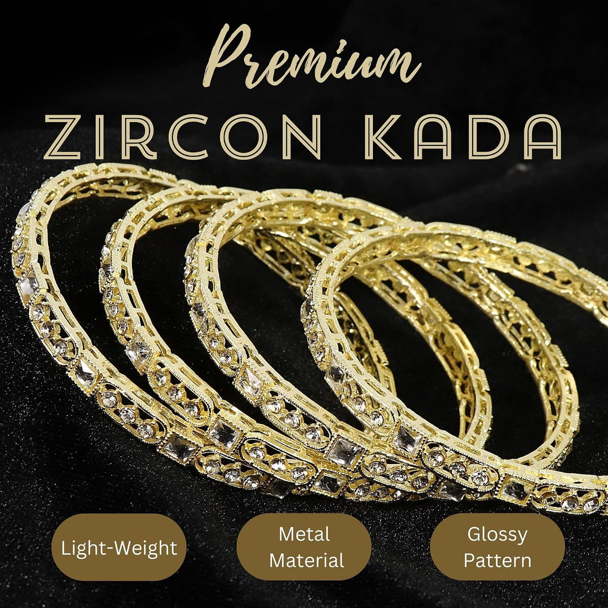 NMII Gold Plated Metal Kundan Stone & American Diamond Bangles Set For Women & Girls | AD Bangles | Traditional Bangles Set | Stone Work | Premium Design | Wedding, Party, Occasion- Set of 4
