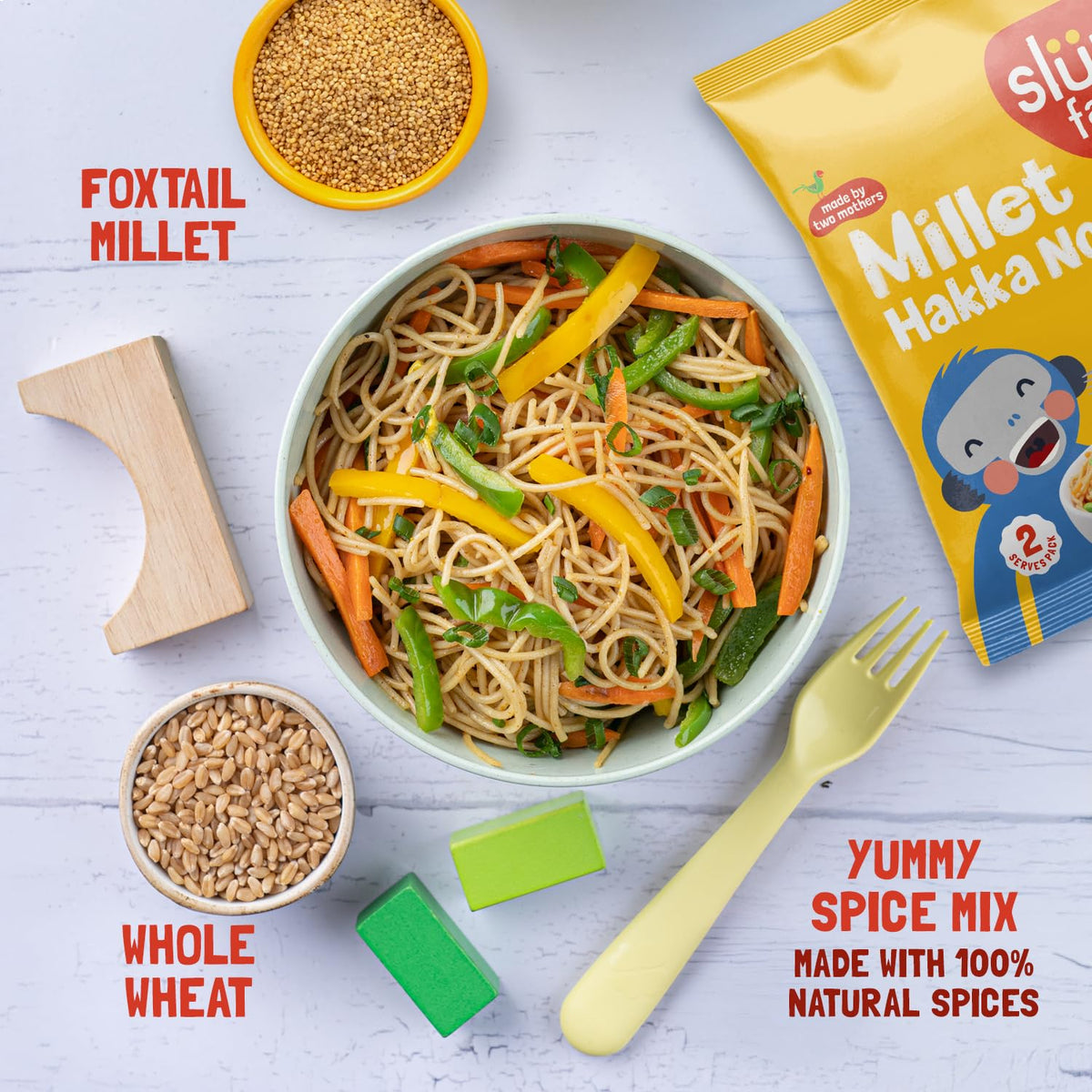 Slurrp Farm No Maida Millet Hakka Noodles | Classic Masala | Perfect for Tiffins | Mealtime Favourite | Serves 2 (96 gms)