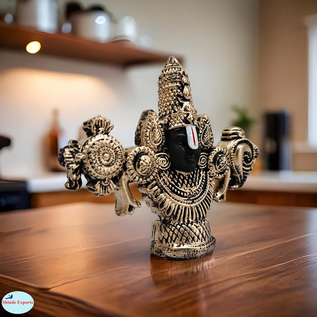 SHINDE EXPORTS tirupati Balaji Marble Idol for Desk Pooja Room car Dashboard Home Office décor (Gold, 3.4 inches)