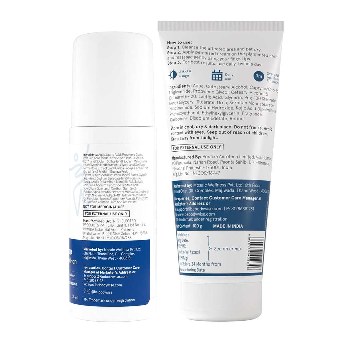 Be Bodywise Advanced Pigmentation Kit | With 6% AHA BHA Aqua Underarm Roll-On (75ml) & Pigmentation Repair Cream (100g) | Reduces Body Odor, Fades Pigmentation & Corrects Uneven Skin Tone