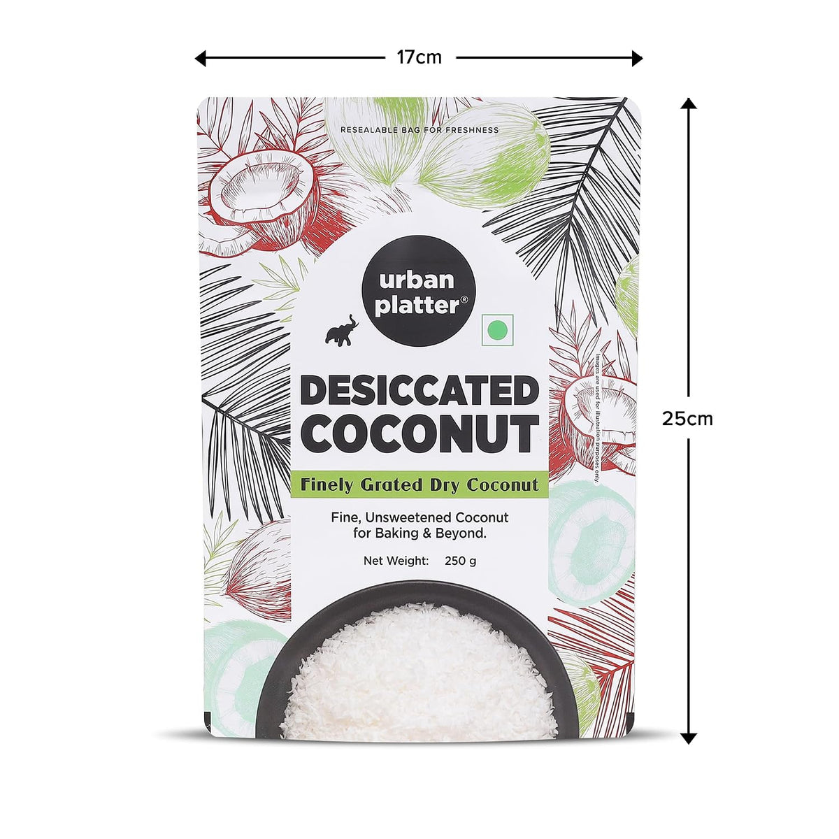 Urban Platter Desiccated Coconut, 250g (Unsweetened and Finely Grated, Ideal for Baking & Confectionery)