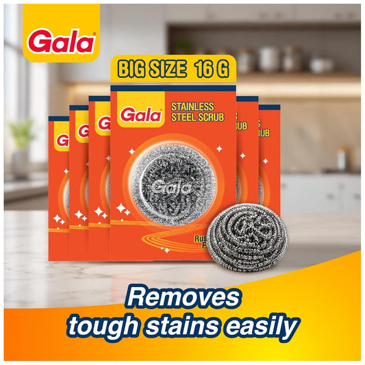 Gala Steel Scrubber Combo Set (Pack of 6), Stainless Steel Scrubber for Utensils, Scrubber for Kitchen