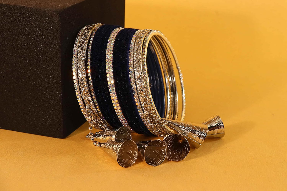 NMII Stylish Silver Latkan Metal Bangles Set For Women & Girls with | Designer Women's Chuda Bangles | Girl's Bangles Bracelet For Wedding, Party, Occasion Wear-Set of 32