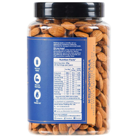 Urban Platter Raw California Almonds, 500G