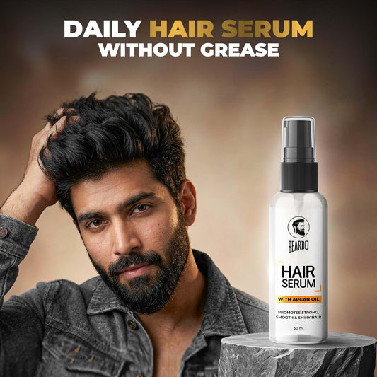 Beardo Hair Serum 50ml for Instant Shine & Anti-frizz with Argan Oil, Made for Men's Hair, Super Light-weight | Provides shine, smoothness and damage protection | Frizz-Free Hair Serum for Men