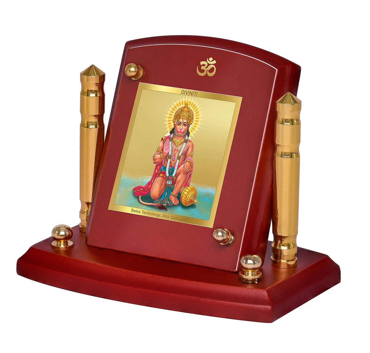 DIVINITI 24K Gold Plated Religious Car Dashboard Frame | Premium God Idol Frame for Car, Home Mandir & Office Table | Spiritual Gift, Decorative Showpiece | Hanuman-3