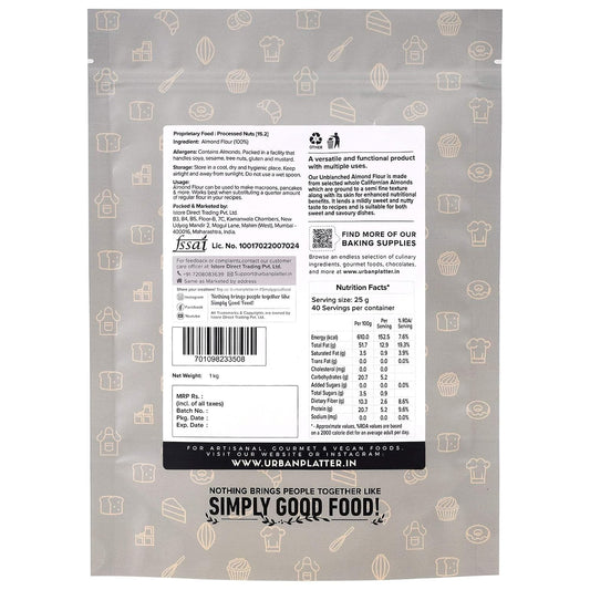Urban Platter California Unblanched Almond Flour, 1kg (Naturally Gluten-free, Low-Carb, Ideal for Baking & Keto Recipes)
