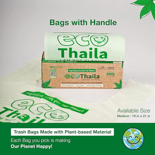 Sri Sri Tattva Eco Thaila - ECO Friendly Garbage Bags With Easy - Tie Handles | 45 bags (3 Boxes 15 bags each) | Compostable & Biodegradable