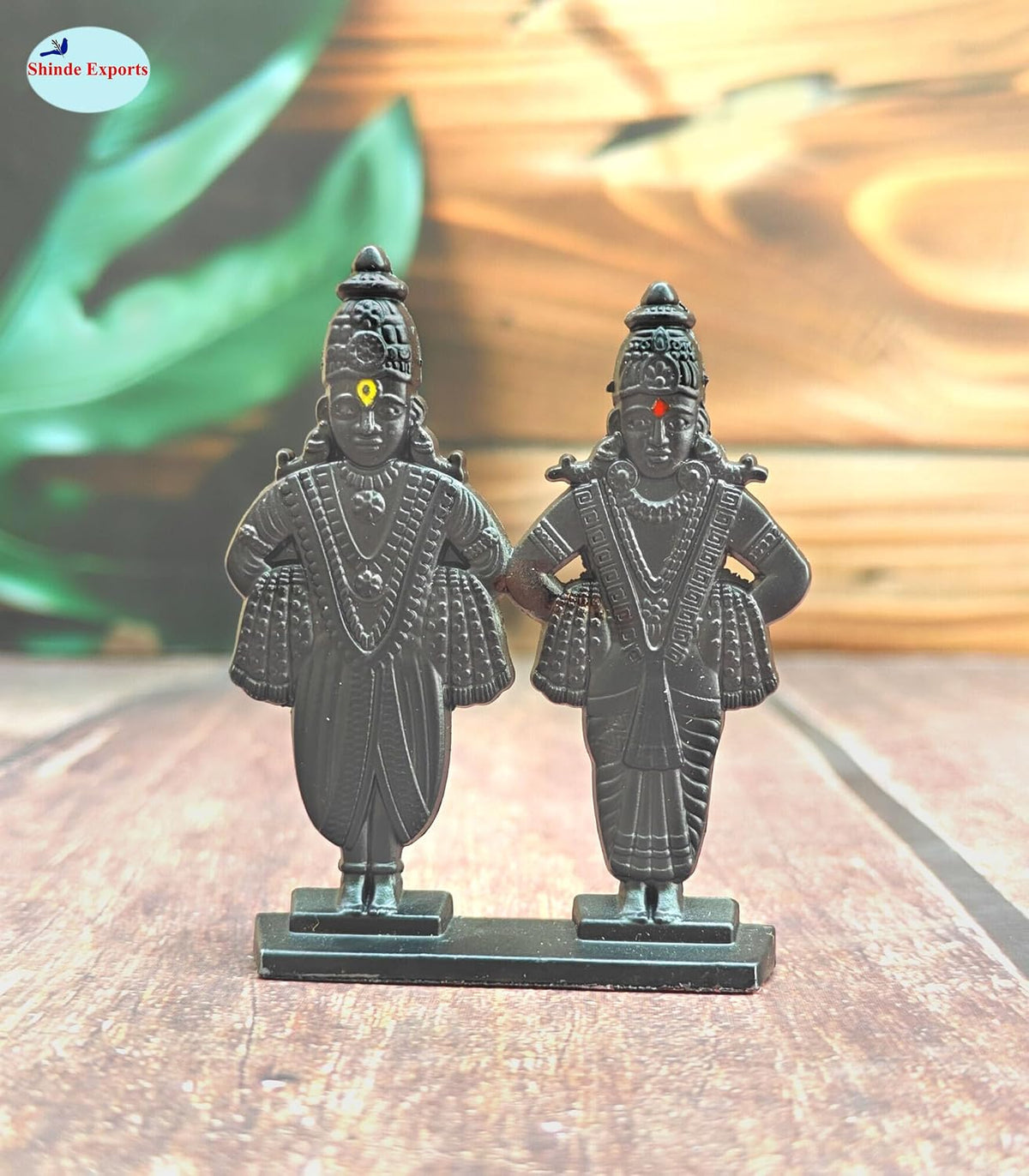 SHINDE EXPORTS Small Size Black Vitthal Rukmini Rakhumai Metal Murti, Religious Brass Idol, Classic Style Statue, Indoor Use, 4.5 cm Height, Glossy Finish
