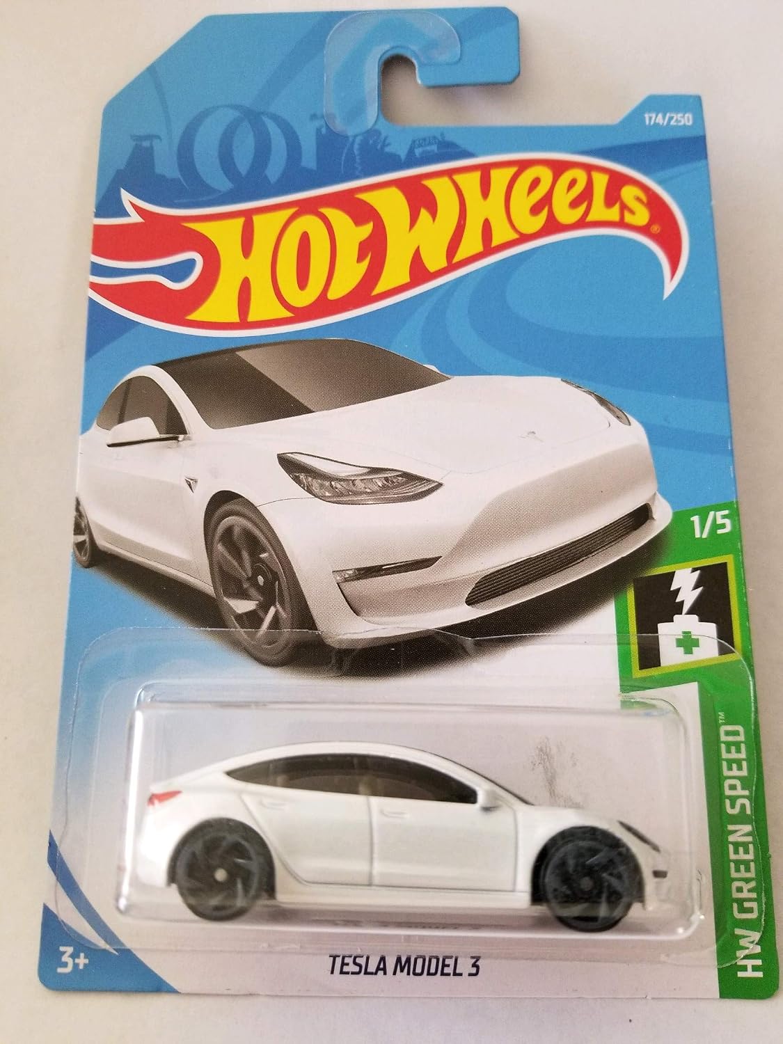Mattel Hot Wheels 2019 Metal Hw Green Speed 1/5 - Tesla Model 3, Pack of 1, White