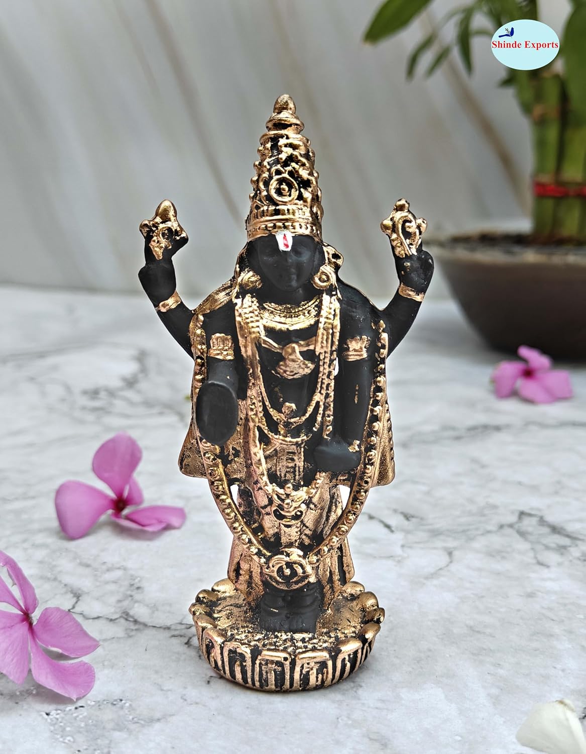 SHINDE EXPORTS Govinda Idol for car Dashboard/Balaji murti for car/tirupati Balaji murti/Balaji Vishu Statue for Pooja Room (Gold)