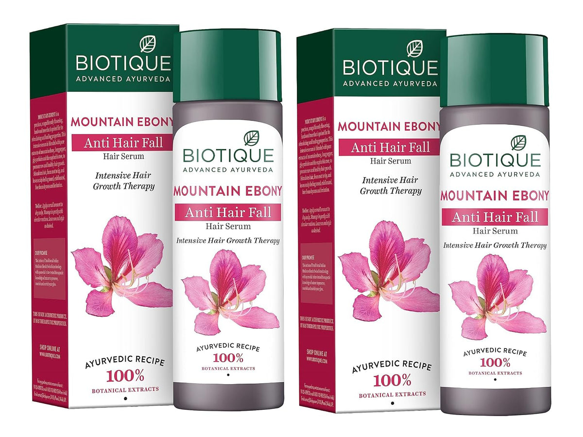 Biotique Bio Mountain Ebony Vitalizing Serum | Prevents Hair Fall & Soothes Scalp| Promotes Hair Growth | 100% Botanical Extracts | Suitable for All Skin Types | 120ml (Pack of 2)