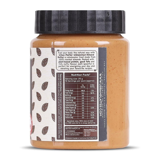 Urban Platter Almond Butter (With Skin), 250g (Bold Nutty Flavour | Single Ingredient | Keto-Friendly | Unblanched Paste)