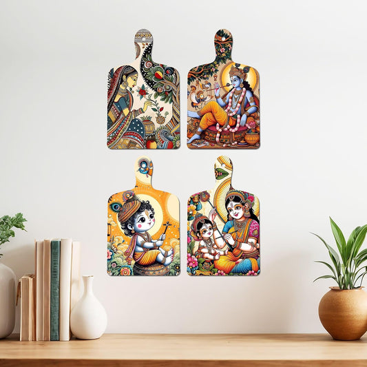 Artvibes Spiritual Little Krishna Theme Wall And Door Hanging for Home | Spiritual Decor Items | Wall Sculpture | Signs & Plaques | Artwork| Stylish Modern Decor Item | Gift Items (WH_5655N), Set of 4
