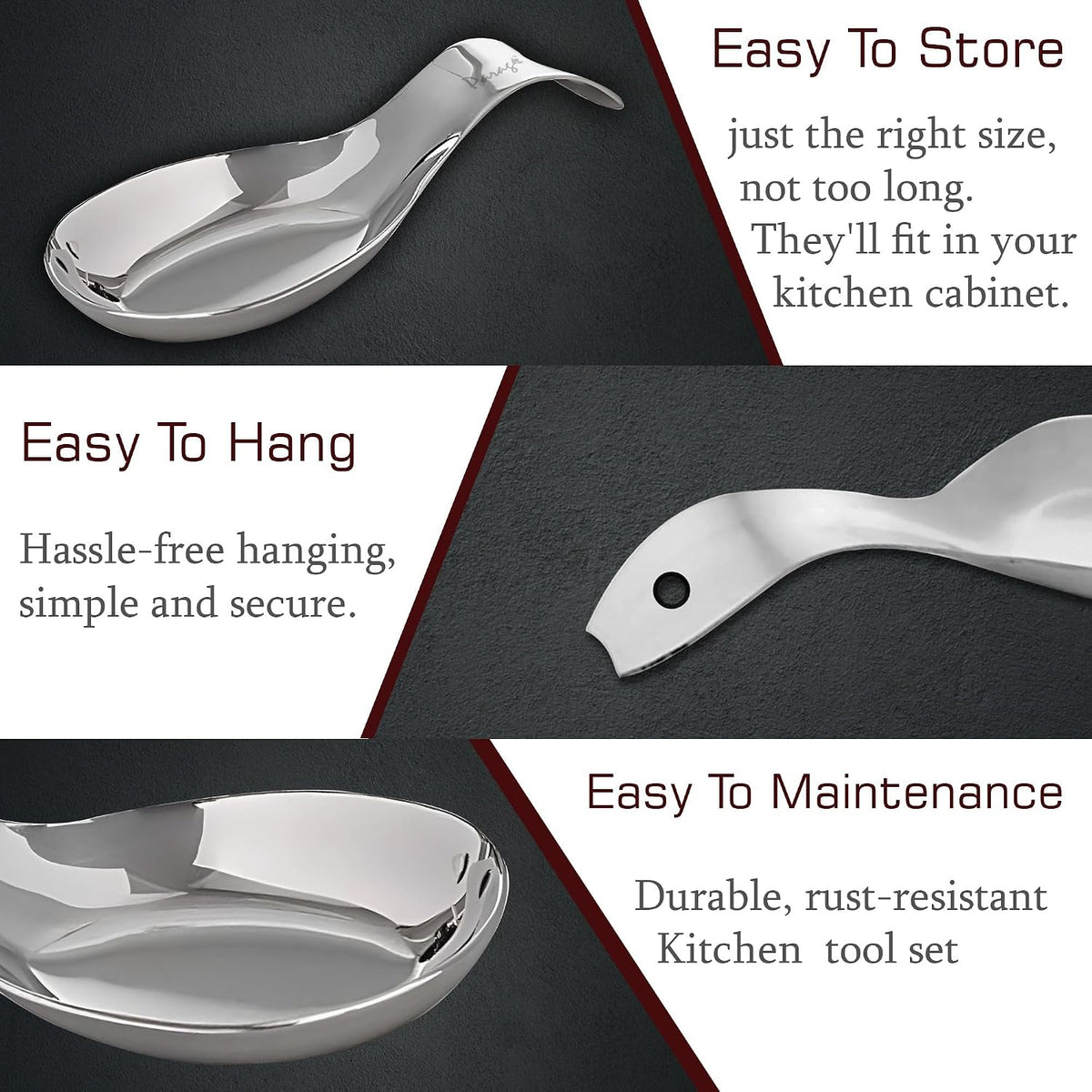 Parage 2 Pieces Stainless Steel Spoon Rest for Home & Kitchen, Platform and Dining Table, Holding Messy Spoon While Cooking (Set of 2, 21.5 cm Long)