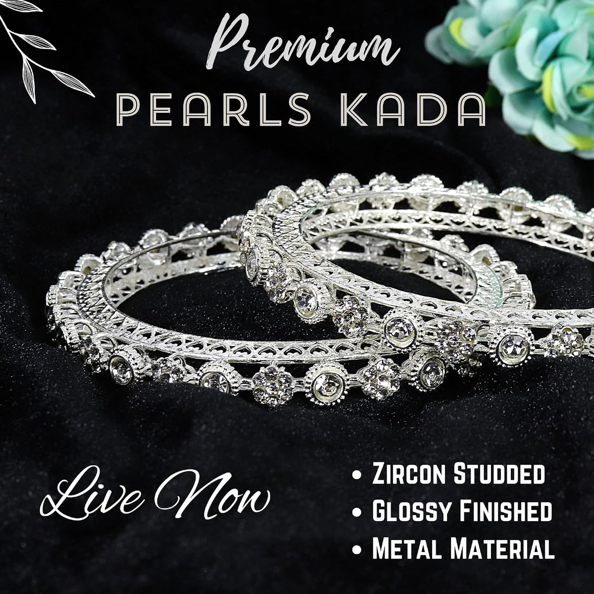 NMII Traditional Metal with Zircon Diamond Adorned Bangles Set For Women & Girls | Premium Rajwadi Kada For Women | Fancy Women's Bangles Bracelet For Wedding, Party, Festive Occasion- Set of 2