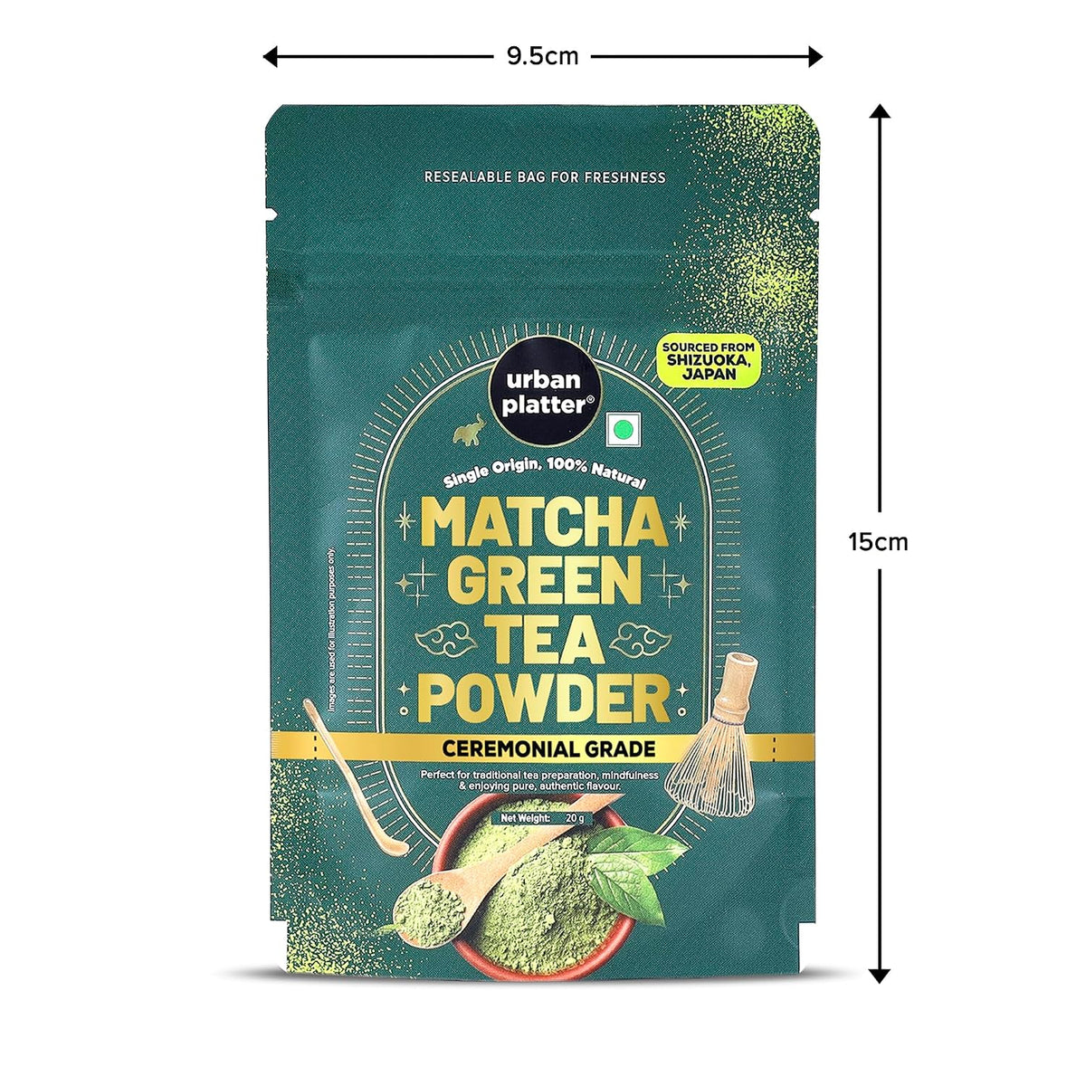 Urban Platter Japanese Ceremonial-Grade Matcha Green Tea Powder, 20g (First-Harvest Leaves | Premium-Grade | Stone-Ground | Antioxidant-Rich)